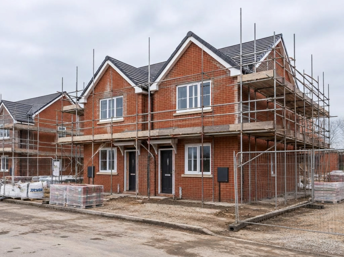 Brick new-build homes under construction in England